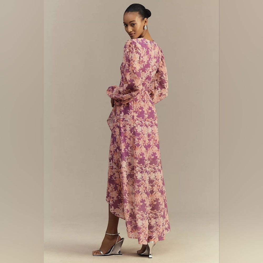 HUTCH 'Sadey' High-low Long Sleeve Chiffon Wrap Maxi Dress, NWT, Sz M - Picture 2 of 6